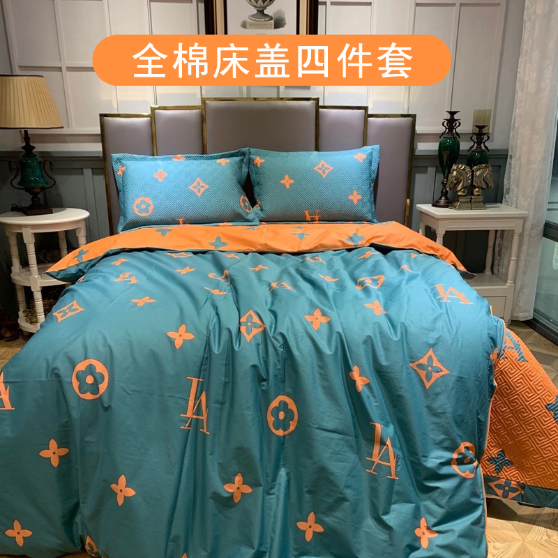 Net red cotton bed sheet quilt cover washed twill four-piece set 60 thick bed cover cotton three-piece set 1 8 meters