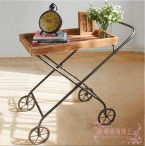 C015 American retro hand-pushed wrought iron dining car mobile car dining plate storage car Hotel KTV wine car snack car