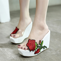 2021 summer new fashion slope with Rose transparent female sandals B333-35