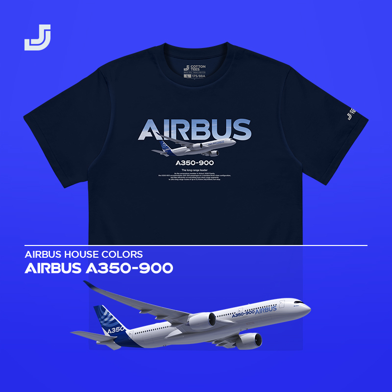 Jsct Airbus A350 Short-Sleeved T-Shirt for Men with Aviation Aircraft Print, Classy Fashion Casual Pure Cotton Loose Round Neck Tee