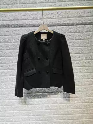 1440 loss-making clearance non-folding women's black monochrome wool wool coat
