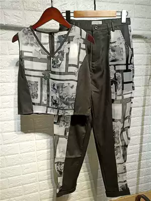 618-1164 Non-folding counter fashion suit sleeveless short vest casual cropped pants