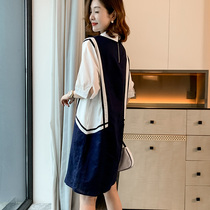 Cotton linen dress Summer and thin section European station 2022 new European goods fake two sets dolls collar big code shirt dresses