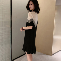 Black and white mosaic dress summer Europe station 2021 New European fashion foreign fashion fake two pieces lace fishtail skirt women