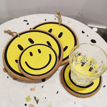 Cup cushions table heat insulation bowls for home anti-burn tea cup ins wind cork creative smiley face can hang zakka day style