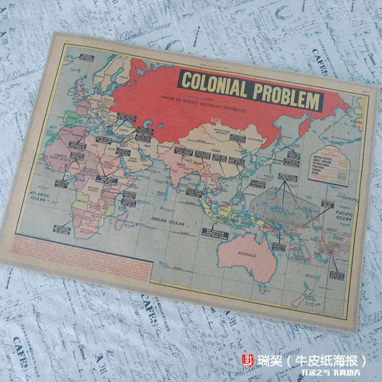 [USD 15.13] World War II Map Ancient Map Colonial Issues 1947 ...