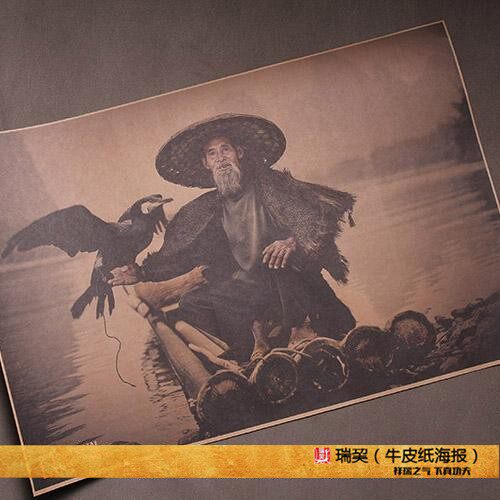 Figure fisherman Decorative Painting Retro Wall Chart American National Geo Photographic Work Decoration NG