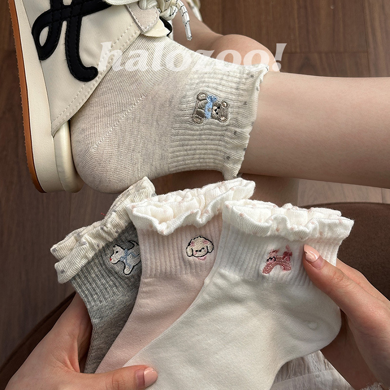 Cute Cartoon Socks for Women, Short Socks, Pure Cotton, Thin Summer Style, Lace Edge, Japanese Style, 2026 New Popular Women's Short Socks