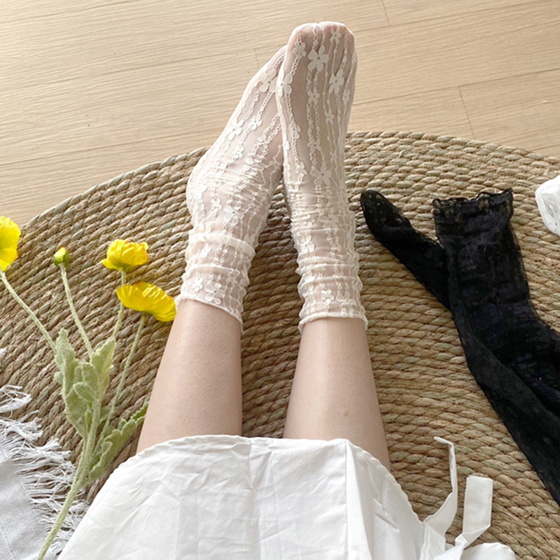White lace socks women's summer thin mesh fairy jk cute Japanese Mary Jane pile pile tube socks summer