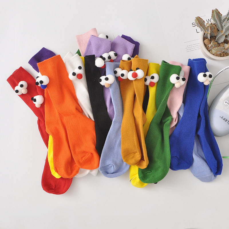 Big-eyed socks women's mid-tube socks ins tide spring and summer thin section Korean net red three-dimensional cartoon funny stockings