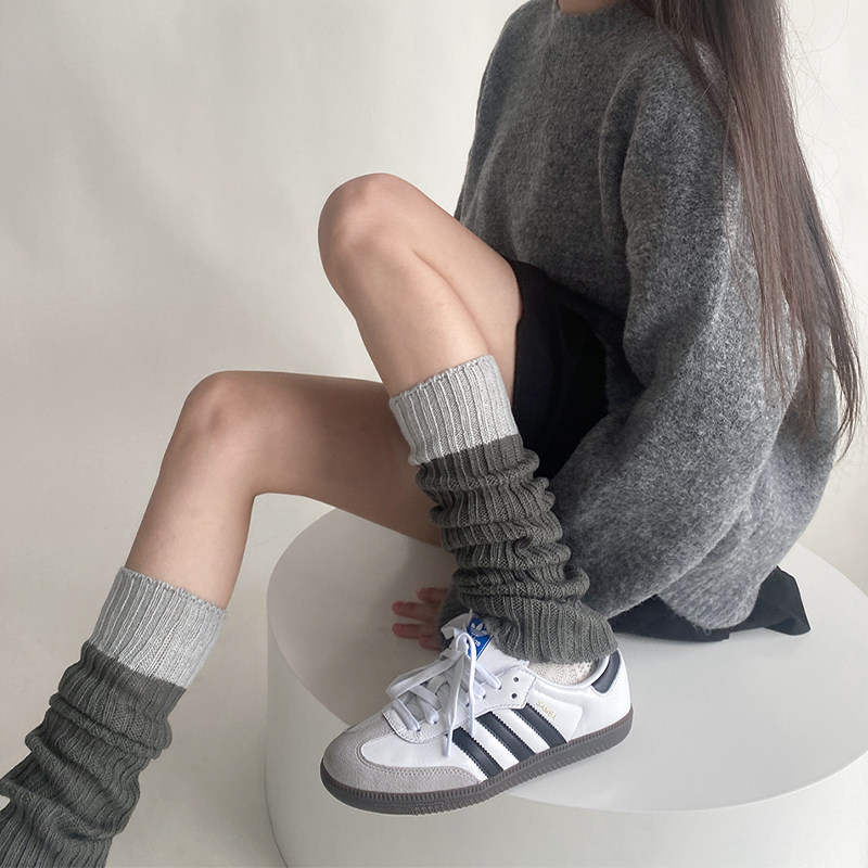 Grey Heaps Stocking Socks Woman's Autumn Winter Knit Wool Wire Leg Cover Warm Leg Jk Midcylinder Socks y2k Calf Socks-Taobao