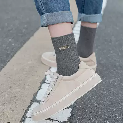 Socks women's mid-tube socks autumn and winter pure cotton socks Korean personality Korean version of wild spring and autumn college style retro Japanese