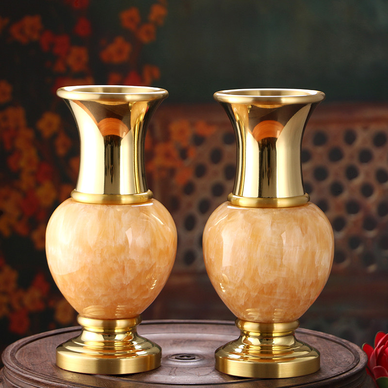 Yuantong Buddha with pure copper inlaid jade for Buddha vase household Buddha hall flower arrangement Guanyin water purification bottle Buddha in front of the Buddha