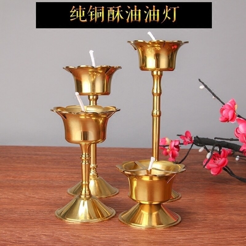 Round pass Buddha bronze oil lamp pure copper lotus liquid ghee lamp Buddha Former long Ming light for the Buddha lamp home candleholder supplies