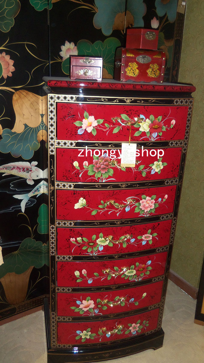 Wedding Furniture Red Home Innate Furniture Red Seven Fights Cabinet Jewels Jewelry Cabinet Peony Vaulted Face Cabinet Storage Cabinet