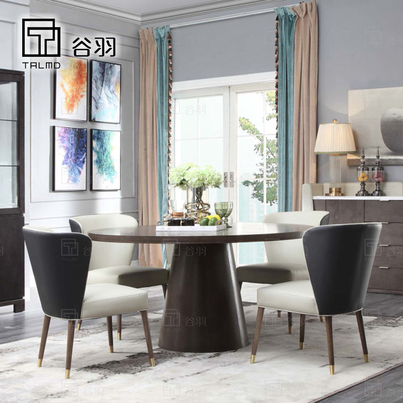 TALMD Tumai Furniture Wood Leather Parquet Parquet Round Table Marble Rice Table Dining Chair Dining Room Wine Cabinet Customised