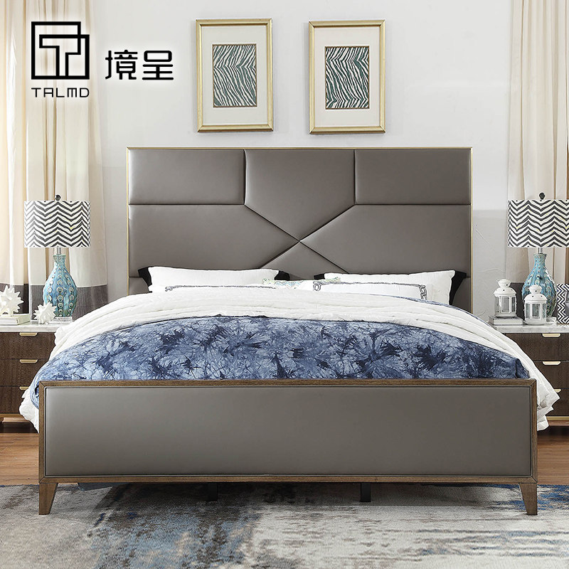 Genuine leather bed modern minimalist home bedroom with solid wood cow leather double bed with new room bed 1 5 1 8 m grey custom