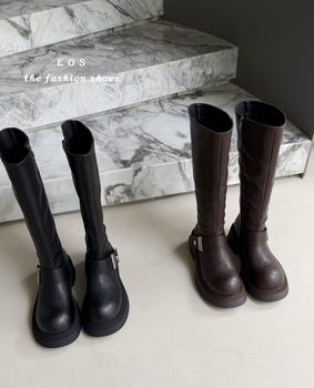 Also sold in physical stores 2025 new korean style retro fashion women's boots round toe thick sole belt buckle boots