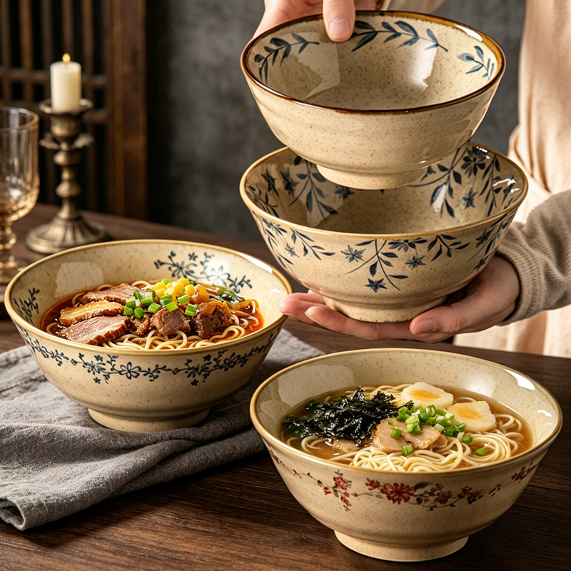 Japanese-Style Retro Coarse Pottery Noodle Bowl, Household Underglaze Ceramic Soup Bowl, Thickened Soup Noodle Bowl, Snail Noodle Bowl, Salad Bowl Japanese-Style Retro Coarse Pottery Noodle Bowl, Household Underglaze Ceramic Soup Bowl, Thickened Soup Noodle Bowl, Snail Noodle Bowl, Salad Bowl