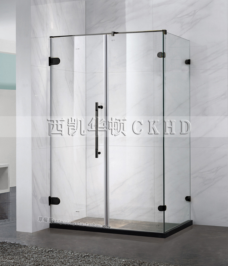 Fine Pull Rod Shower Room Black Without Frame Flat Door Open All Copper Stainless Steel Simple Whole Bathroom Partition Rectangle