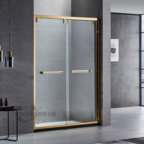 Light extravagant narrow edge thin frame stainless steel titanium gold shower room One-shaped moving door glass door integral bathroom partition