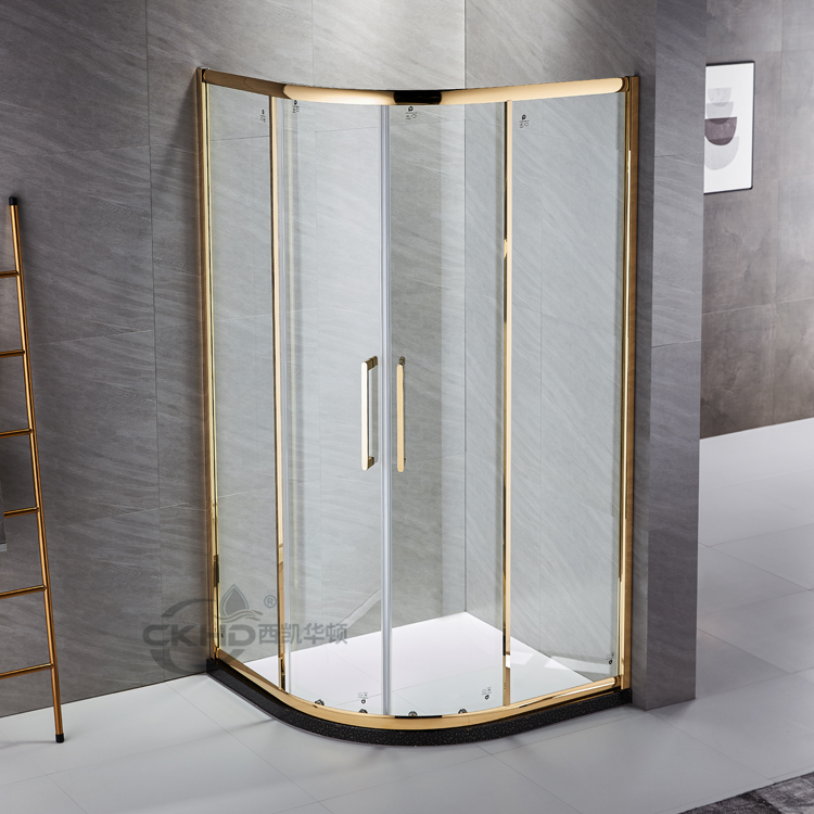 Light Luxury Titanium Stainless Steel Fan-Shaped Gold Shower Room Arc-Shaped Shower Enclosure Integrated Bathroom Partition Sliding Door Light Luxury Titanium Stainless Steel Fan-Shaped Gold Shower Room Arc-Shaped Shower Enclosure Integrated Bathroom Partition Sliding Door