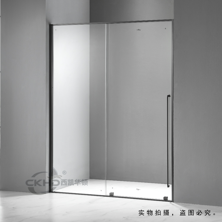 Thin track narrow frame stainless steel black shower room in-line sliding door gun gray overall glass bathroom partition