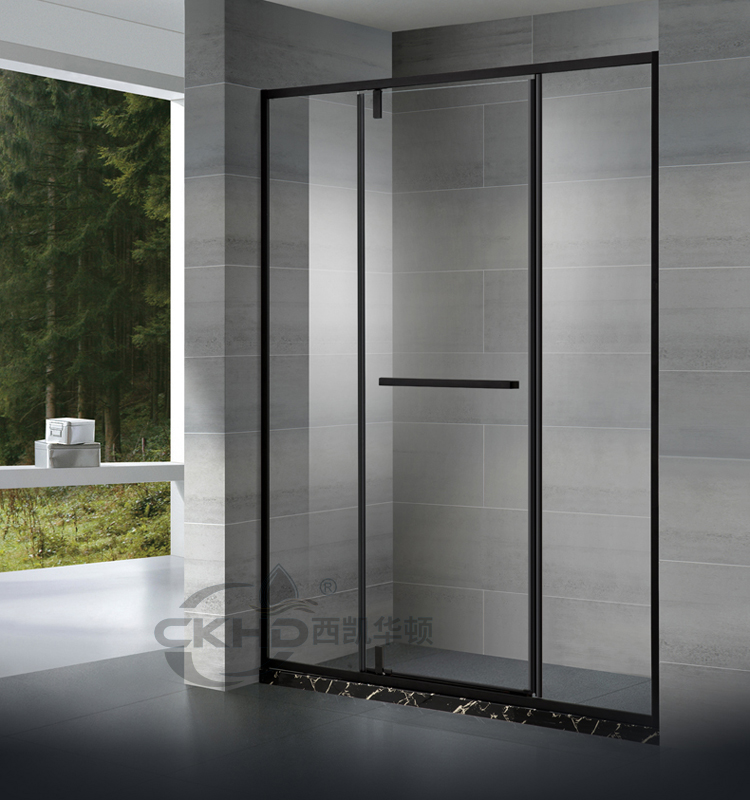 Stainless steel Black shower room narrow border swing door thin frame whole bathroom glass partition flat screen