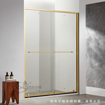 Light extravagant titanium gold narrow frame slim side stainless steel shower room One-shaped shift door bath room integral bathroom partition