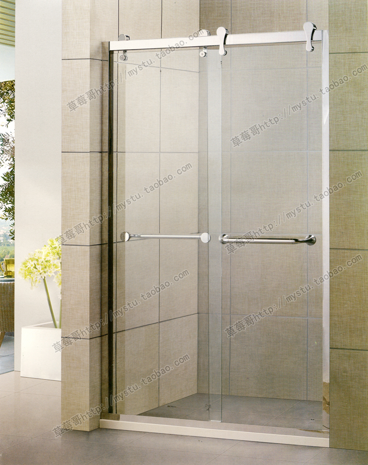 Upscale stainless steel shower room I-shaped custom tempered glass bathroom moving door set as bath room partition screen