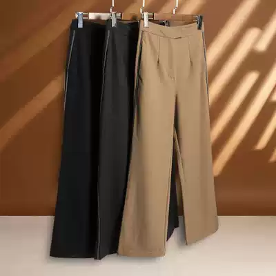 Khaki suit wide leg pants women's autumn trousers vertical straight tube loose black high waist commuter new pants spring and autumn