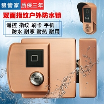 Wolf Butler Double Sided Fingerprint Lock Patio Door Lock Outdoor Waterproof Lock Rain Protection Remote Control Swipe Lock Villa Big Door Lock