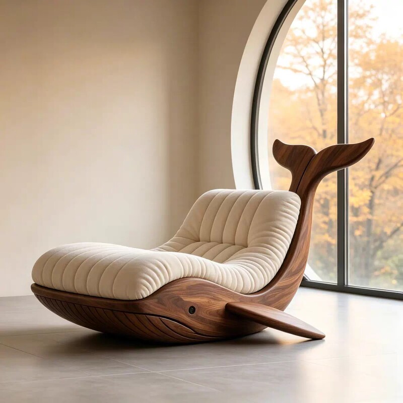 Medieval-Style Creative Whale Tail Leisure Chair Designer Art Chair North American Black Walnut Light Luxury Living Room Recliner