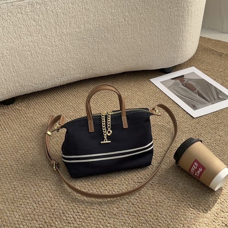 Casual Style Denim Tote Bag for Women, Striped Handbag, Shoulder Bag, Commuter Bag, Fashionable, Simple and Versatile Handbag