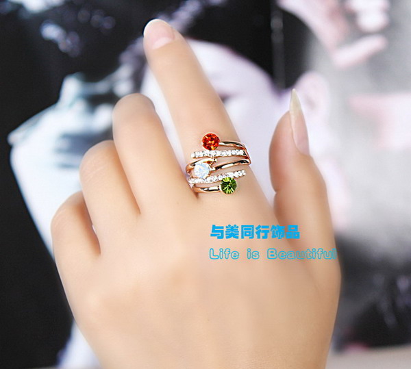 Thời trang đính kim cương nhiều vòng tròn trang trí phiên bản Hàn Quốc của ngón trỏ nhẫn nữ khí chất trăm phù hợp với trang sức thủy triều nhẫn đôi bạc