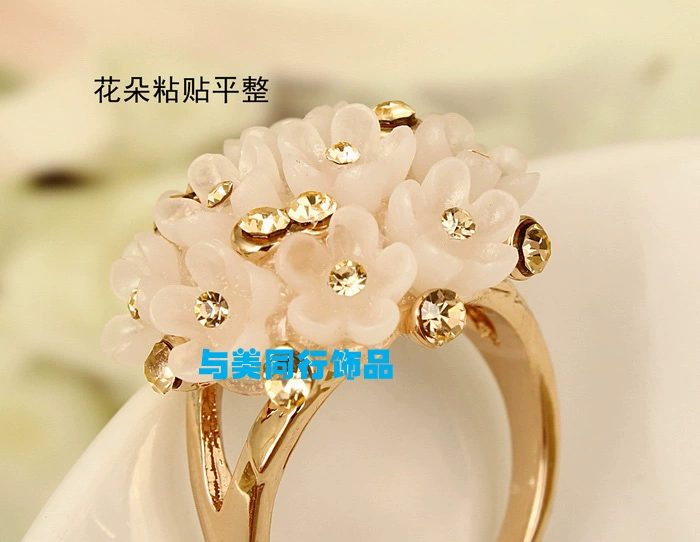 Trang sức Hàn Quốc thời trang rhinestone nhóm hoa ngón trỏ nhẫn Nhật Bản và Hàn Quốc phiên bản rộng cá tính trang trí nhẫn nữ lớn mã thủy triều ngọt ngào nhẫn cặp bạc