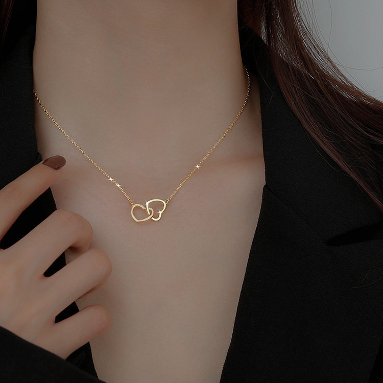 Korean small ck love necklace women 18k gold light luxury niche simple double ring interlocking collarbone chain 2022 new model