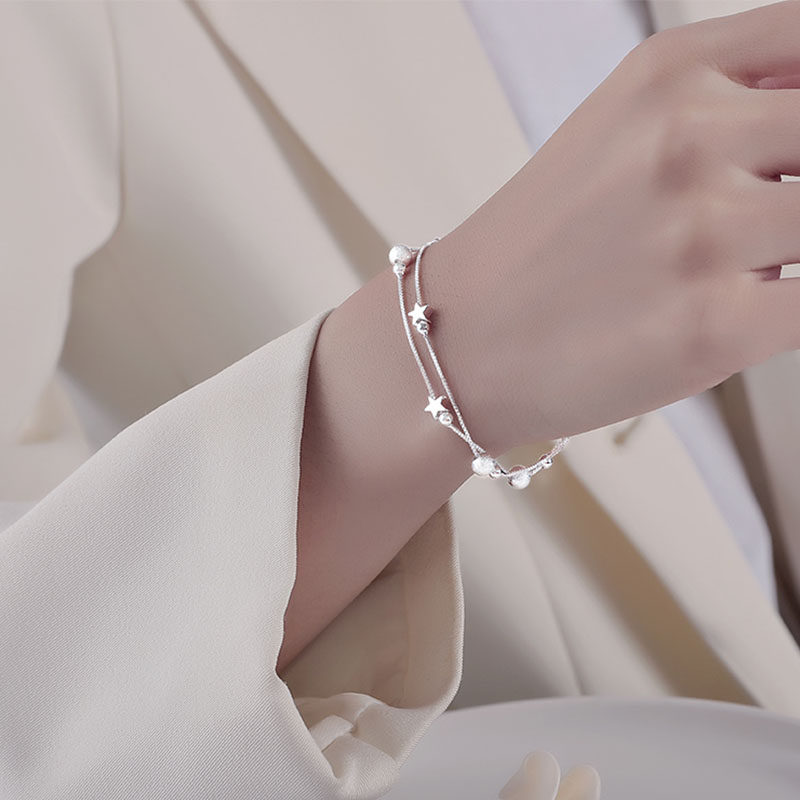 South Korea's double-layer star bracelet female sterling silver ins niche design light luxury net red all-match temperament personality jewelry trend
