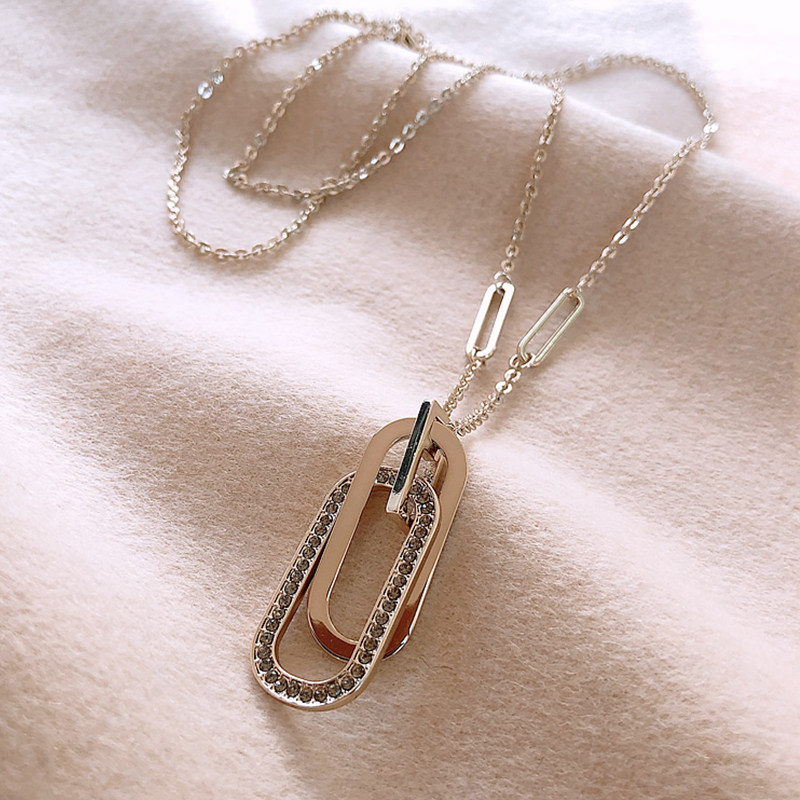 Korean double-ring sweater chain long necklace light luxury niche net red ins hip-hop pendant autumn and winter sweater accessories trend