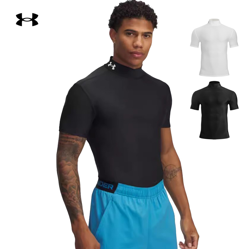 25 New Models of Ua under Armour Men's Short-Sleeved Heatgear Og Half-High Collar Tight-Fitting Sports T-Shirt 1390098