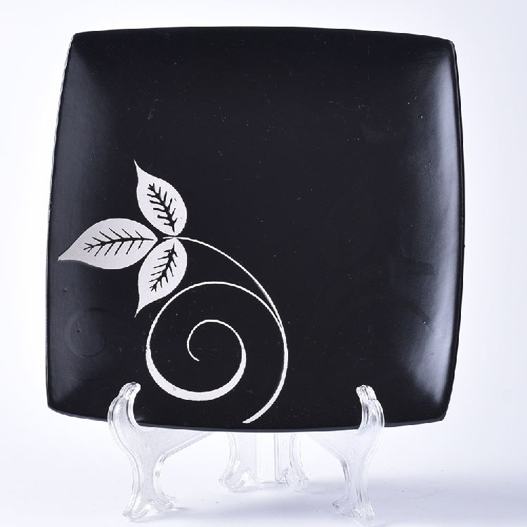 Creative Japanese black and white square plate Western steak plate square plate plate household tray Asian black tableware