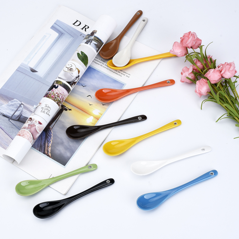 Cute Korean-Style Ceramic Spoon, Creative Soup Spoon, Long-Handled Coffee Spoon, Small Spoon, Stirring Spoon, Seasoning Spoon, No Replacement if Damaged