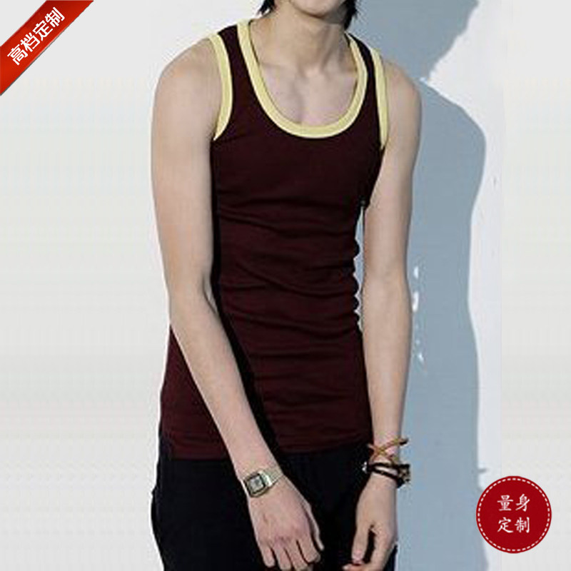 New Korean version men's vest Tight cotton vest Round neck sweat vest Brown tailor-made