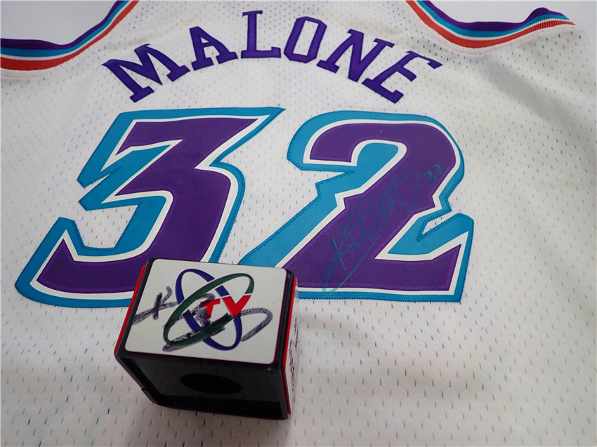 NBA Utah Jazz Team Calmaron Karl Malone's autograph retro jersey basketball suit-Taobao