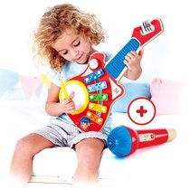 Hape 6-in-1 cool guitar band microphone childrens guitar toy for boys and girls 1-3 years old with multiple ways to play