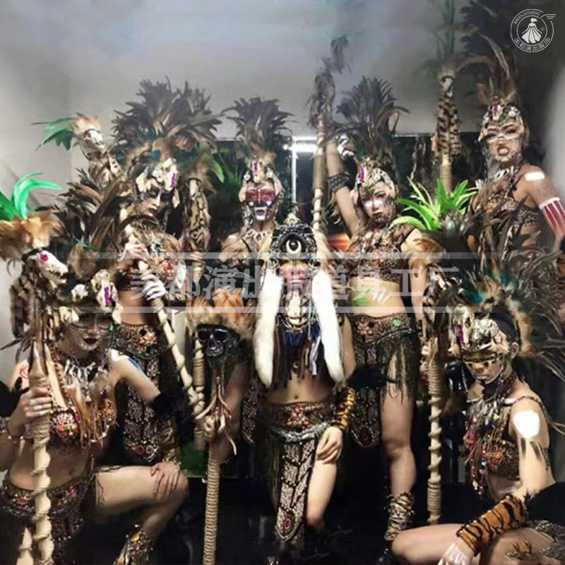 Bar Ds Nightclub African Tribal Jungle Party Indian Savage Tribal Female Gogo Feather Headdress Costume