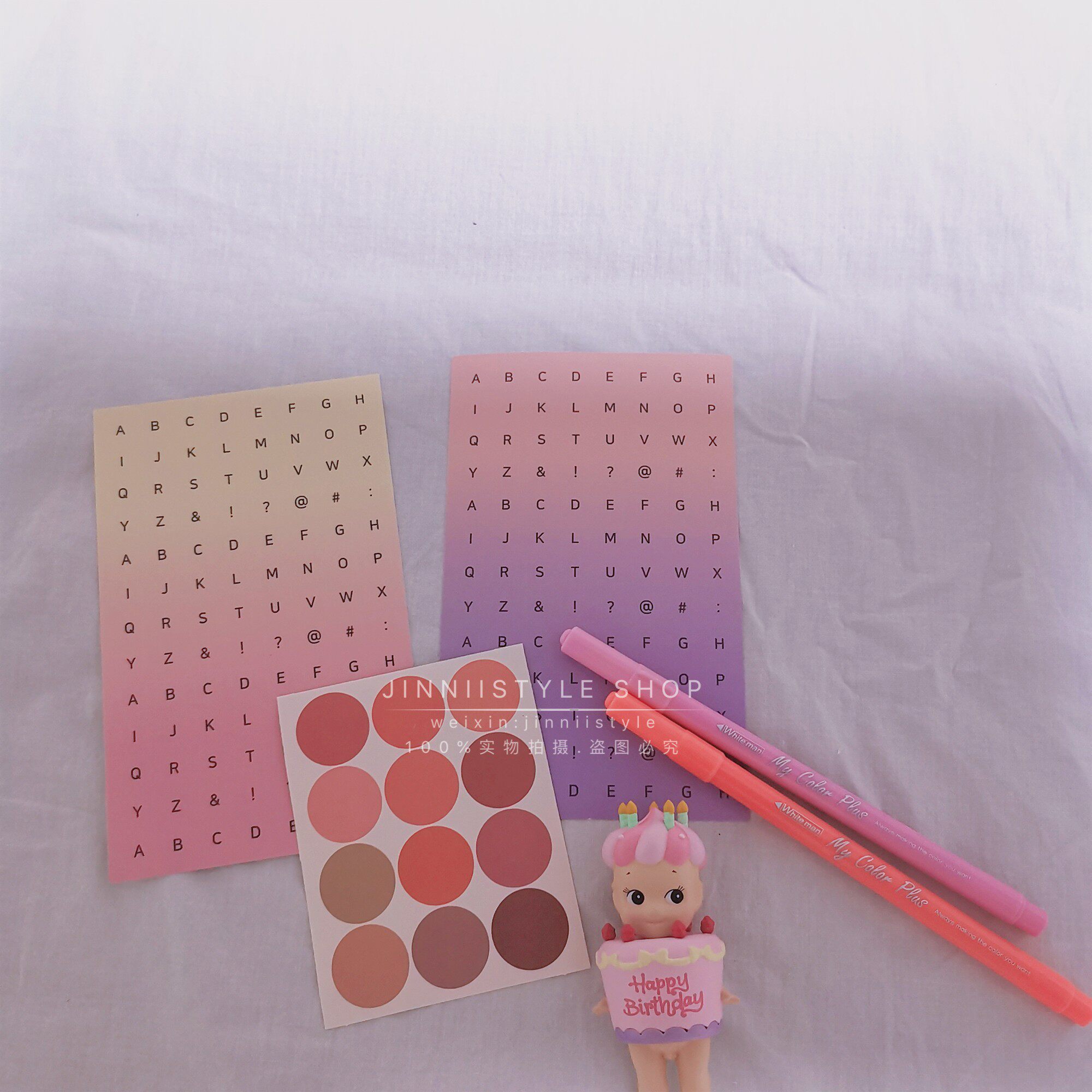 2020 South Korea Ins Big Innovation Daiso Macaron Morandi Alphabet Pure Color Handbill Round Point Mark Arrow Stickers