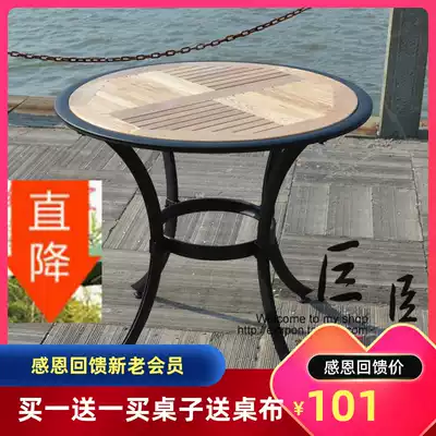 Outdoor solid wood table Leisure cafe Courtyard Outdoor bar barbecue Wrought iron table table Balcony dining table
