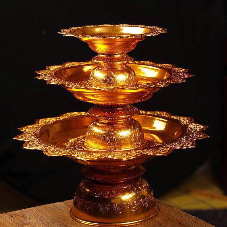 Thailand original gilt lotus Manza God of wealth offering plate for Buddha fruit plate Fruit plate offering Home Buddha hall offering