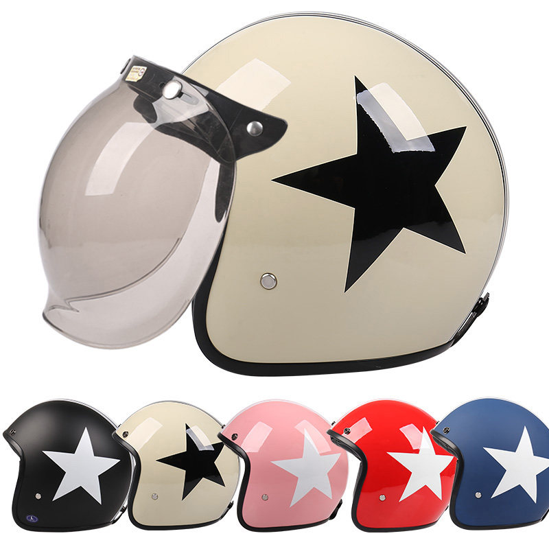 VAR Khaki black star electric car retro hard hat male four seasons universal female Harley half helmet cute hard hat